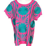 Pink Embroidered Top Size Large Resort Coconut Girl Beach Floral Tropical Cruise Photo 0