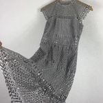 Saylor Silver Illusion Netted Sequin Sheath Knee Length Dress Small Photo 11