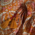 Anthropologie Terra Shirred Blouse Metallic Accent Tassel Tie Shoulder XS Orange Photo 2