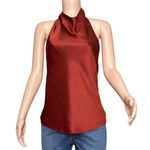 Vince . Draped Satin Halter Blouse, Red, Medium Photo 10