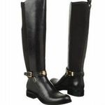 Michael Kors Black Leather Gold Hardware Buckle Arley Knee High Riding Boots Photo 2