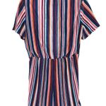 Paris Sunday Romper Shorts Striped Ribbed V Neck Short Sleeve Orange Blue Size S Photo 1