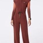 FIGS Layton Crewneck Wide Leg ScrubJumpsuit in Walnut, Size Medium Photo 0