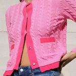 ZARA Contrast Cable Knit Cardigan Snap Button Pink Size L NEW Photo 0