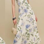 Reformation  Emely Dress Midi Length Serenity Ivory Lilac Floral Lace Up French Photo 1