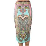 Bisou Bisou Pink Blue Paisley High Waist Pull On Stretch Pencil Midi Skirt Sz S Photo 2