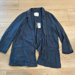 Anthropologie NWT By  Linen Navy Blue Asymmetrical Open Front Blazer Size 12 Photo 0