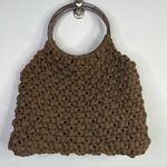 Vintage Handmade Crochet Macrame Chunky Knit Ring Handle Purse Bag Handbag Brown Photo 2