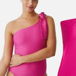J.Crew NWT Plus Size  Pink Bow One-Shoulder One-Piece Swimsuit - Size 22 Photo 0