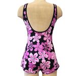 TYR Swimsuit One Piece Swim Dress Sarong Front Mod Floral 12 Purple Photo 1
