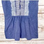 Deletta  Women's Cotton Sleeveless Ruffle Front V Neck Tank Top Blue Gray Small Photo 3