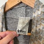 Vocal  Boho Earthy Teal Blue Feather Print Rhinestone Embellished Cardigan Medium Photo 4