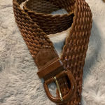 Leather Woven Wide Belt With Leather Buckle Size Medium 2" Width Brown Photo 0