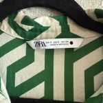 ZARA NWOT Cream & Green Geometric Patterned Long Sleeve Tiered Midi Dress Photo 2