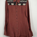 Buckle BKE Womens LS Button Tunic Shirt S Aztec Western Fringe Boho Festival Hippie Photo 0