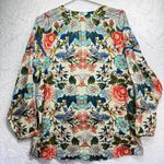 Soft Surroundings Boho Floral Button Front Blouse Lace Inlays Beige Coral Blue Photo 1