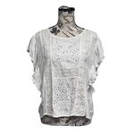 American Eagle  Ivory Eyelet Crochet Boho Peasant Top Women’s Medium Sheer Ruffle Photo 1