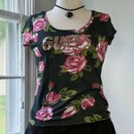 Guess  Floral Baby Doll Tee Cotton Tshirt Sequins Roses Size Medium Y2K Photo 1