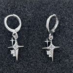 CZ Star Dangle Drop Earrings for Men Women,Streetwear Hip Hop Unisex Earrings Silver Photo 0