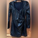 ZARA  Vegan Faux Leather Sweatheart Neck Long Sleeve Mini Wrap‎ Dress Size Medium Photo 8
