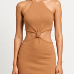 Isalis  Women's Beige Halter Neck Sleeveless Knitted Mini Bodycon Dress Size S Photo 0