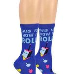 Happy Hanukkah Adult Crew Socks Dreidel Jewish Holiday Gift size 4 10 How I roll Photo 0