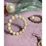 Lot of 3 Vintage Statement Earrings Pearl Hoops Beaded Tassel Dangle Studs Gold Photo 5