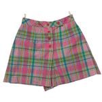 Vintage Womens Bobbie Brooks Plaid Shorts Size S Pink Green 70s High Waist Butto Photo 0