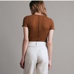 Rag and Bone  Gemma Jacquard Scoop Neck Short Sleeve Top Lettuce Trim Small Brown Photo 2