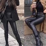 ZARA NEW  Black Faux Leather Pants Blogger Favorite Ankle Zip Sz L Photo 0