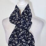 Navy, Red, and Cream Boho Floral Scarf with Fringe Blue Photo 1