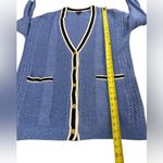 Talbots Cable Knit Cardigan Sweater Tipped Long Line Womens XL Blue White Photo 7