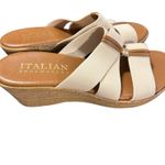 Italian Shoemaker Slip On Wedge Sandals SZ 7 Beige Flex Strap Open Toe Tan Photo 1