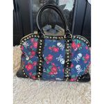 Betsey Johnson y2k Skull & Rose Carpet Bag Patent Leather Trim Duffle Bag Photo 2