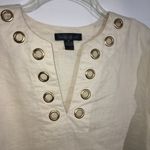 August Silk  Cream Linen V-Neck Blouse Medium Photo 1