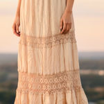 Solitaire by Ravi Khosla Boho Tiered Lace Maxi Skirt Bohemian Festival Country Photo 0