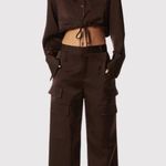 The Noli Shop Womens Pants Brown Milan Satin Cargo Relaxed Full Length Trouser 8 Photo 0