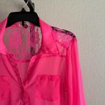 Women’s Juniors XL Hot Pink Sheer Blouse Long Sleeve Lace Back Tie Front Top Size undefined Photo 9