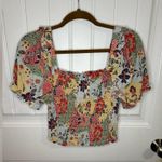 Monteau  Multicolor Floral Patchwork Puff Sleeve Crop Top Photo 4