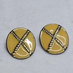 Source Unknown Rare Vintage 1960's Yellow Enamel Inlay Silver Tone Post Earrings Photo 0