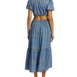 Xirena Gabrielle Cutout short sleeve v neck Maxi Midi blue floral cotton Dress L Size L Photo 7
