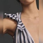 Anthropologie Bow Shoulder V-Neck Nautical Navy and White Stripe Maxi Dress | XL Photo 6