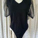 Lark + Grey NWT Women's V Neck Puff Mesh Polka Dot Sleeves Bodysuit L XL Black Size L Photo 2
