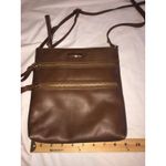 Estalon Brown Crossbody Leather Bag Outside Zip Pockets Gold Hardware Adjustable Photo 3