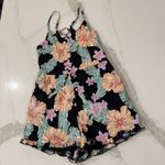 Forever 21  Floral Spaghetti Strap Lace Up Back Romper Women’s Small Black/Blue Photo 2