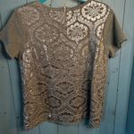 Anthropologie Charcoal Silver Foil Lace Overlay Sweater Top | Size Medium Photo 6