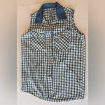 Arizona Jeans VINTAGE ARIZONA Sleeveless Collared Blue‎ Gingham Button Down Top 100% Cotton L Photo 3
