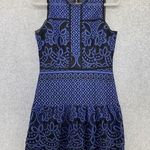 Devlin  Women's Dress Laser Cut Sleeveless Size Medium A Line Blue Black Lined Photo 0