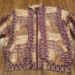 90s Vintage BOGARI Silk Bomber Jacket Abstract Print Windbreaker large Y2k 80s Tan Photo 11