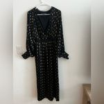 Little Mistress Black & Gold Metallic Midi Dress Size 6 | Long Sleeve Wrap Style Photo 1